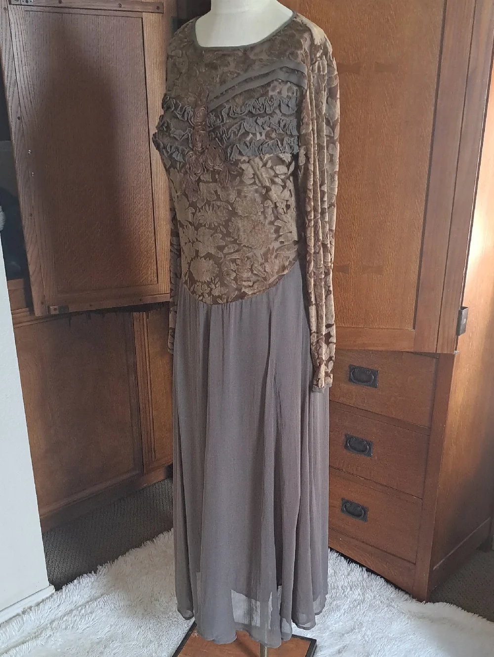 VTG 90s Newport News Whimsigoth Burnout Velvet Floral Applique Maxi Dress Sz 10 - Picture 6 of 13